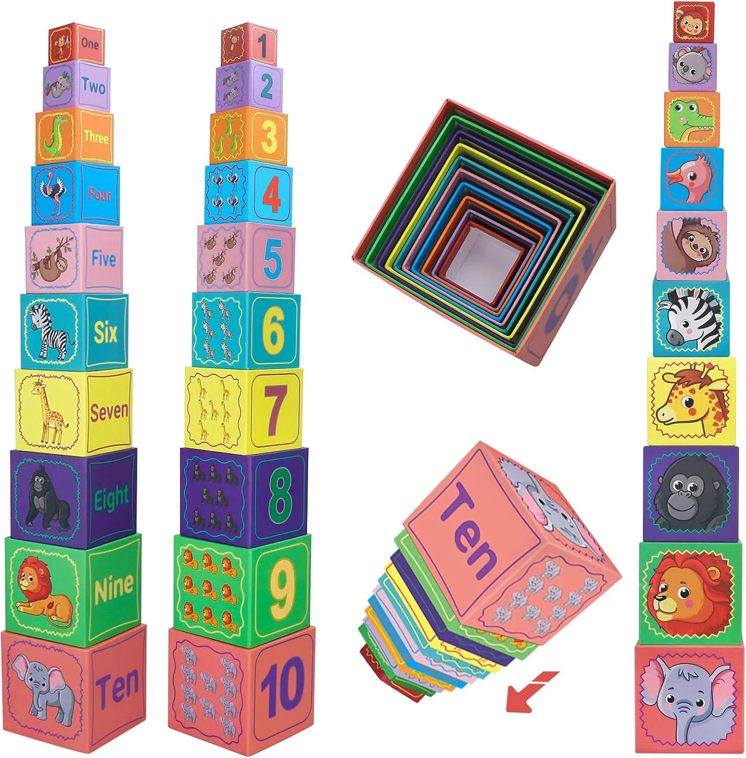 Nesting and Stacking Blocks Stacking Toys for Toddlers Plus Animal Puzzle Toys Set Number Blocks Counting Learning & Educational Toys Education Supplies Montessori Toys