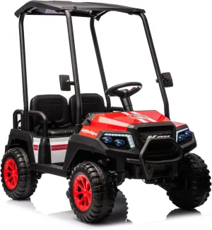 NEWQIDA 24V Golf Cart for Kids Battery Powered 4 Seater Ride on Toys Big Kids Electric Car with Parent Remote Control, Plastic Roof, EVA Tires Wheels, Music Play, 220 Lbs Max Load, Up to 5MPH, Red