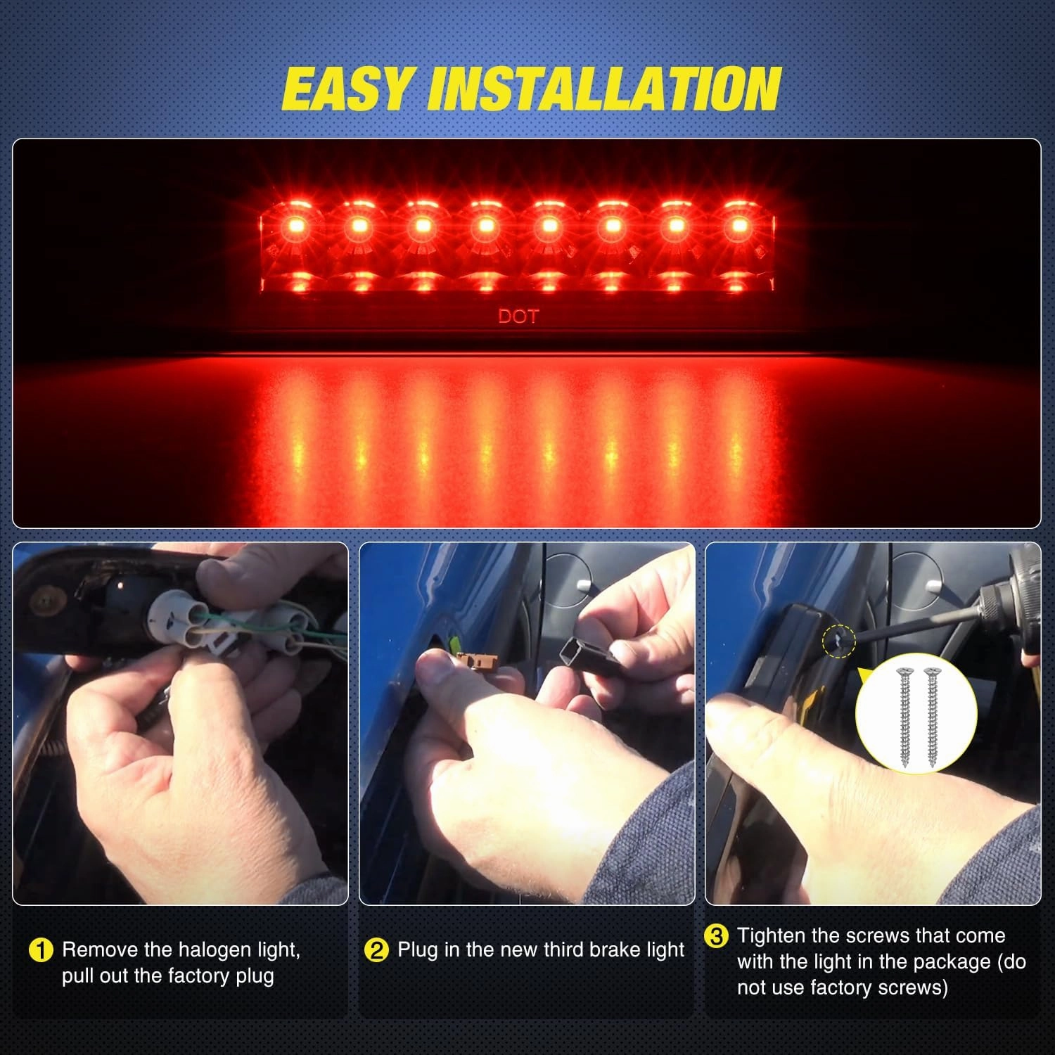 Nilight Third Brake Light High Mount 3rd Stop LED Lighting Compatible with Toyota Tacoma 1995-2016 Pickup Rear Cab Center Tail Lights Replacement