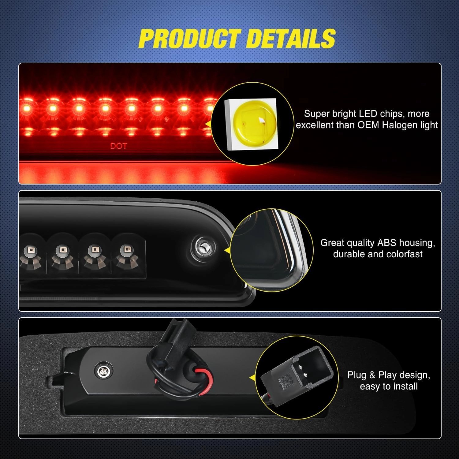 Nilight Third Brake Light High Mount 3rd Stop LED Lighting Compatible with Toyota Tacoma 1995-2016 Pickup Rear Cab Center Tail Lights Replacement