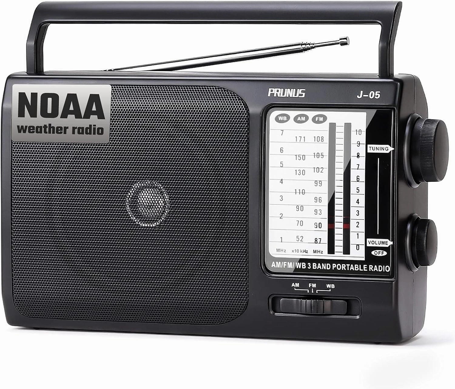 NOAA Weather AM FM Portable Radio with Best Reception, Transistor Radio, 3 X D Battery Operated Radios or AC Power for Household & Outdoor, Plug in Wall by PRUNUS