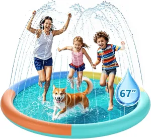 Non-Slip Splash Pad 67" Extra Large Sprinkler for Kids & Dogs Outdoor Inflatable Water Toys for Water Pad Back Yard Water Play for Pet Dog