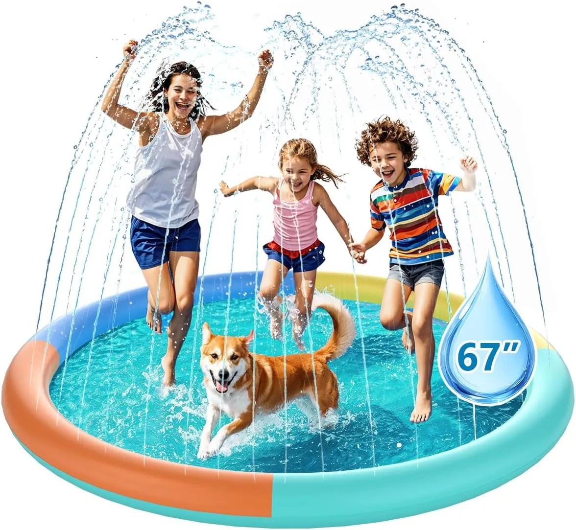 Non-Slip Splash Pad 67" Extra Large Sprinkler for Kids & Dogs Outdoor Inflatable Water Toys for Water Pad Back Yard Water Play for Pet Dog