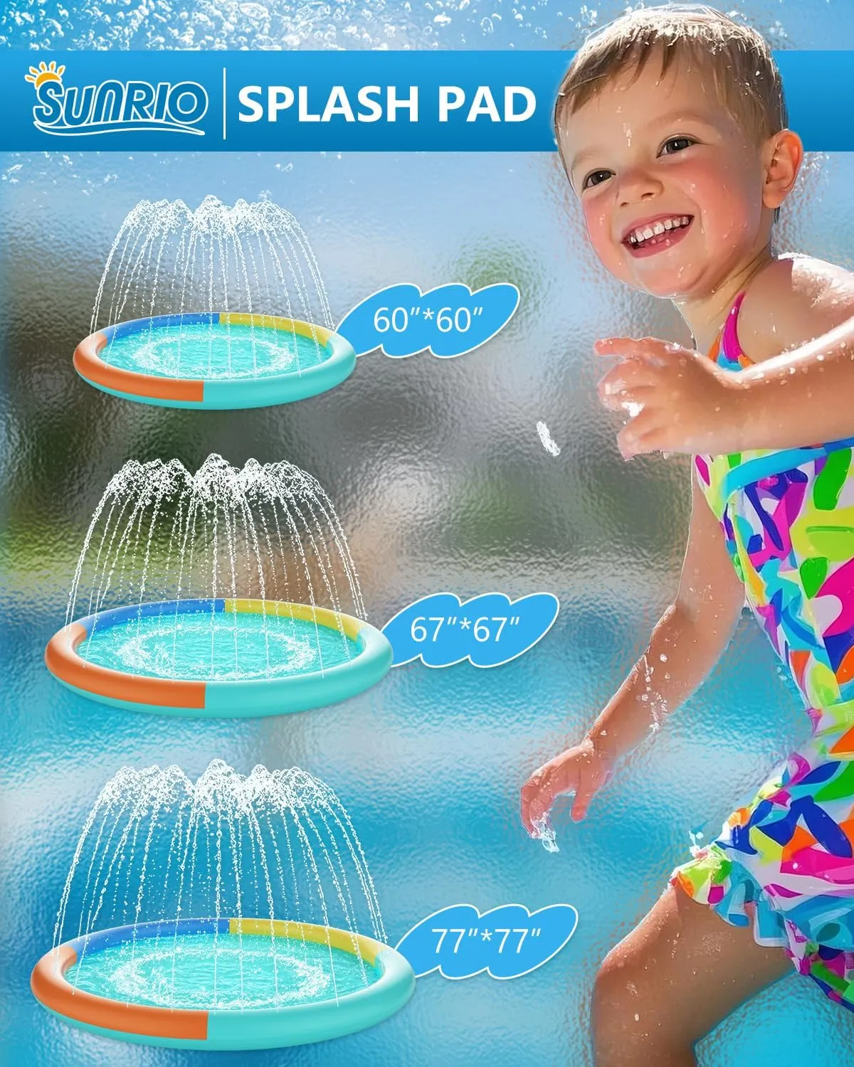 Non-Slip Splash Pad 67" Extra Large Sprinkler for Kids & Dogs Outdoor Inflatable Water Toys for Water Pad Back Yard Water Play for Pet Dog