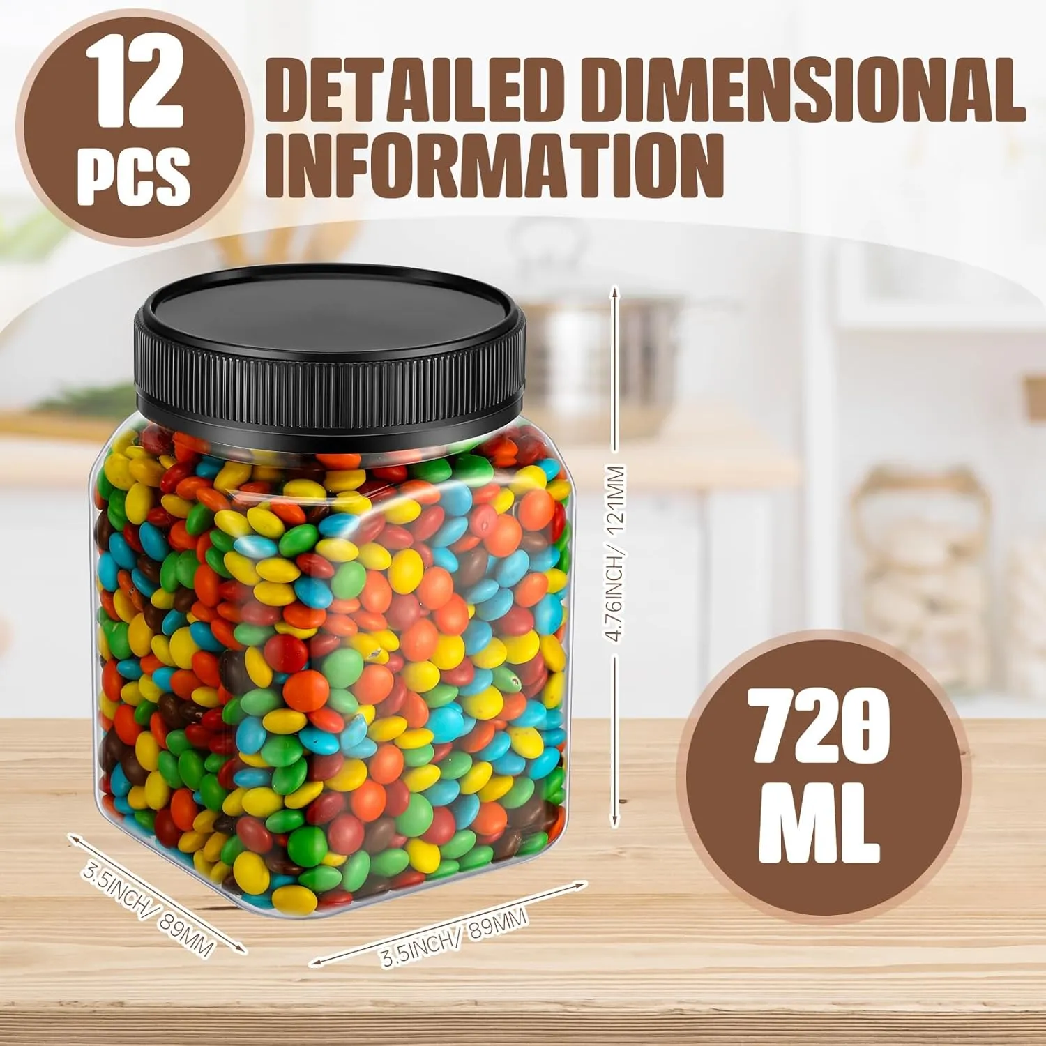 Nosiny 12 Pcs 24 oz Plastic Jars with Lids Airtight Food Containers Large Plastic Jars with Screw on Lids Refillable Kitchen Storage Containers for Dry Food, Coffee, Candy for Kitchen(Black)