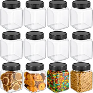 Nosiny 12 Pcs 24 oz Plastic Jars with Lids Airtight Food Containers Large Plastic Jars with Screw on Lids Refillable Kitchen Storage Containers for Dry Food, Coffee, Candy for Kitchen(Black)