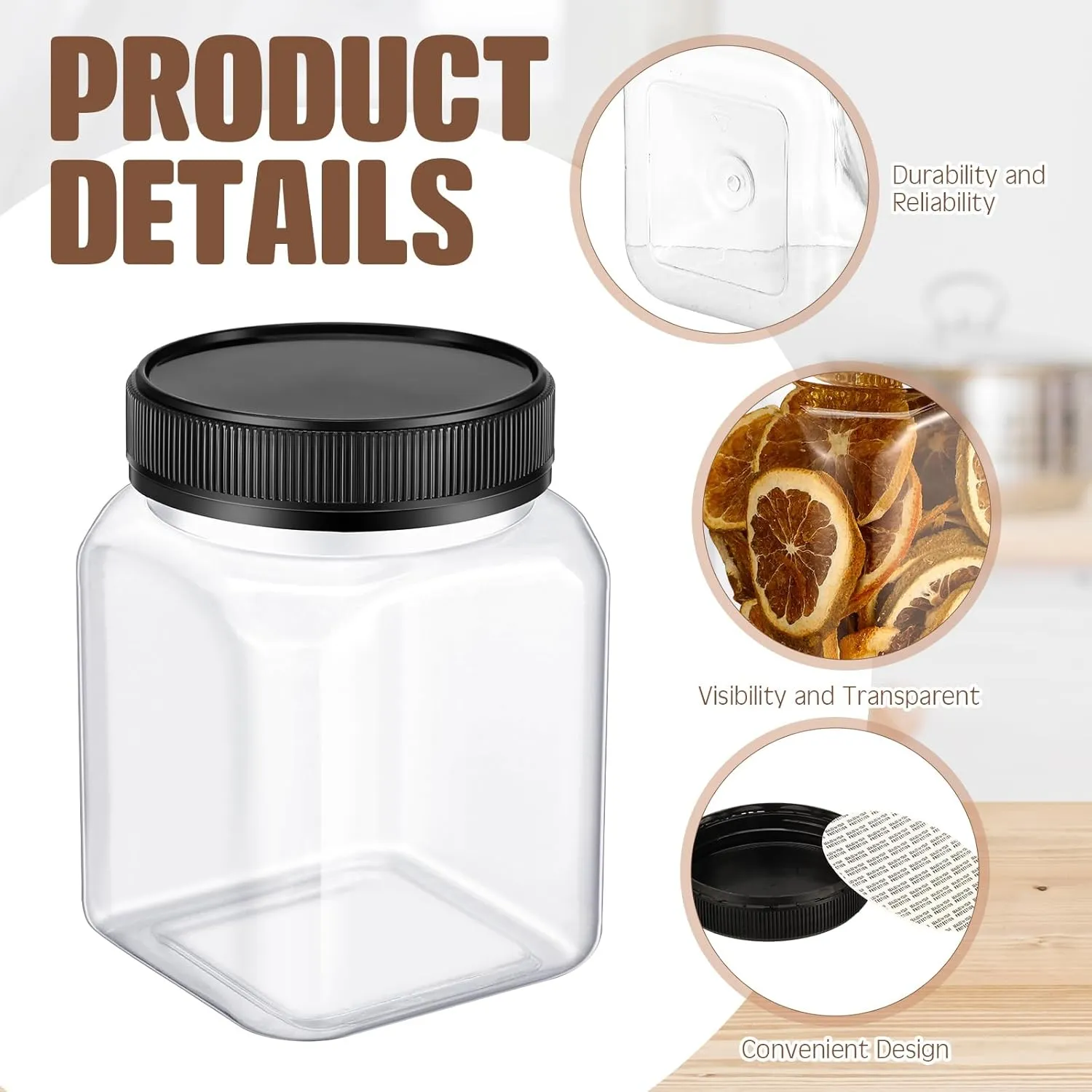 Nosiny 12 Pcs 24 oz Plastic Jars with Lids Airtight Food Containers Large Plastic Jars with Screw on Lids Refillable Kitchen Storage Containers for Dry Food, Coffee, Candy for Kitchen(Black)