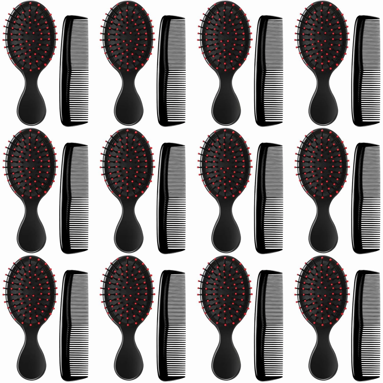 Nuogo 24 Pcs Mini Wet Hair Brush Combs Set Travel Detangling Soft Bristles Wet Dry Kids Hair Brush 12 Detangler Small Brushes 12 Plastic Combs for Baby(Black)