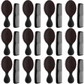 Nuogo 24 Pcs Mini Wet Hair Brush Combs Set Travel Detangling Soft Bristles Wet Dry Kids Hair Brush 12 Detangler Small Brushes 12 Plastic Combs for Baby(Black)