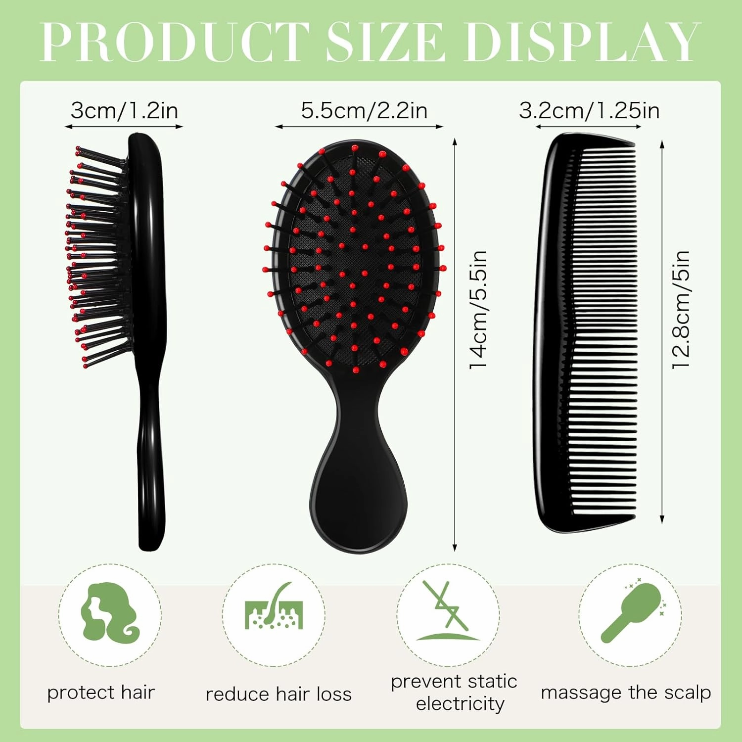 Nuogo 24 Pcs Mini Wet Hair Brush Combs Set Travel Detangling Soft Bristles Wet Dry Kids Hair Brush 12 Detangler Small Brushes 12 Plastic Combs for Baby(Black)