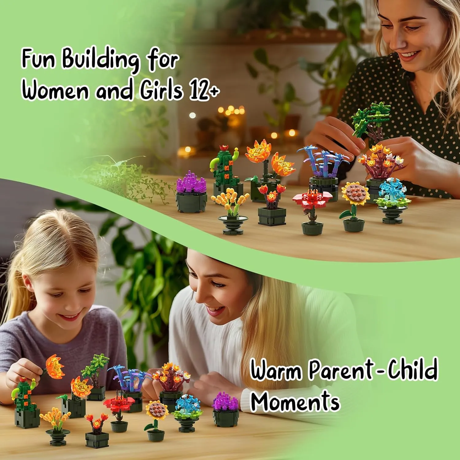 NUTCRACKER 12Pcs/Set Succulent Flower Building Set, Flower Bonsai Botanical Collection Toy Building Kit, DIY Mini Flower Model Home Decor, Easter Birthday Gift for Adult Women Girls (987 Pieces)