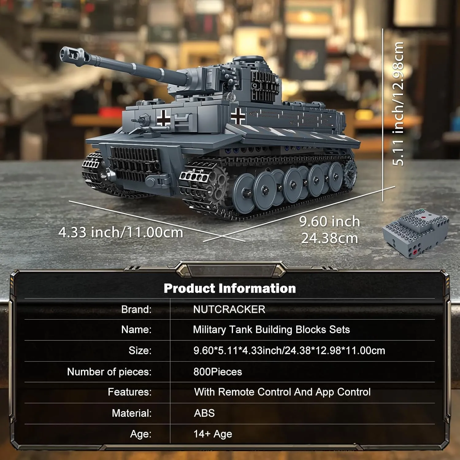 NUTCRACKER Military Tiger Tank Building Set - Heavy Military Tank with Remote APP Control Toy Building Set, Home Collectible Display Model, Easter Birthday Gift for Adult Boys Girls (800 Pieces)