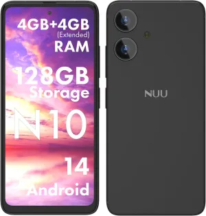 NUU N10 Basic Cell Phone for T-Mobile, Mint, Metro, Qlink, Tello and More 4GB/128GB, Perfect for Teenagers, Dual SIM 4G, Octa-Core 6.6" 90Hz HD , Unlocked Phones Android Phone 14, US Warranty (Black)