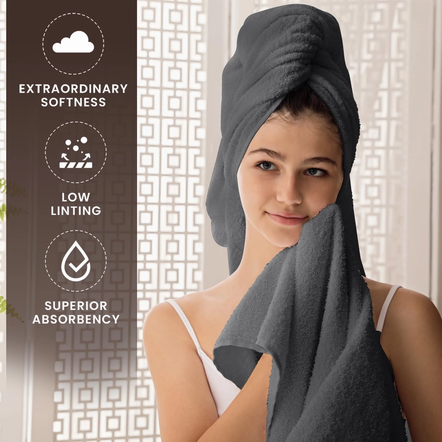 Oakias Premium Towel Set 600 GSM 6 Piece Grey - 100% Ring Spun Cotton Highly Absorbent Towels Set - Super Soft Bathroom Towel Set - Hotel Quality Double Stitched Hem - Ideal for Hotels, Spa, Gyms