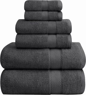 Oakias Premium Towel Set 600 GSM 6 Piece Grey - 100% Ring Spun Cotton Highly Absorbent Towels Set - Super Soft Bathroom Towel Set - Hotel Quality Double Stitched Hem - Ideal for Hotels, Spa, Gyms