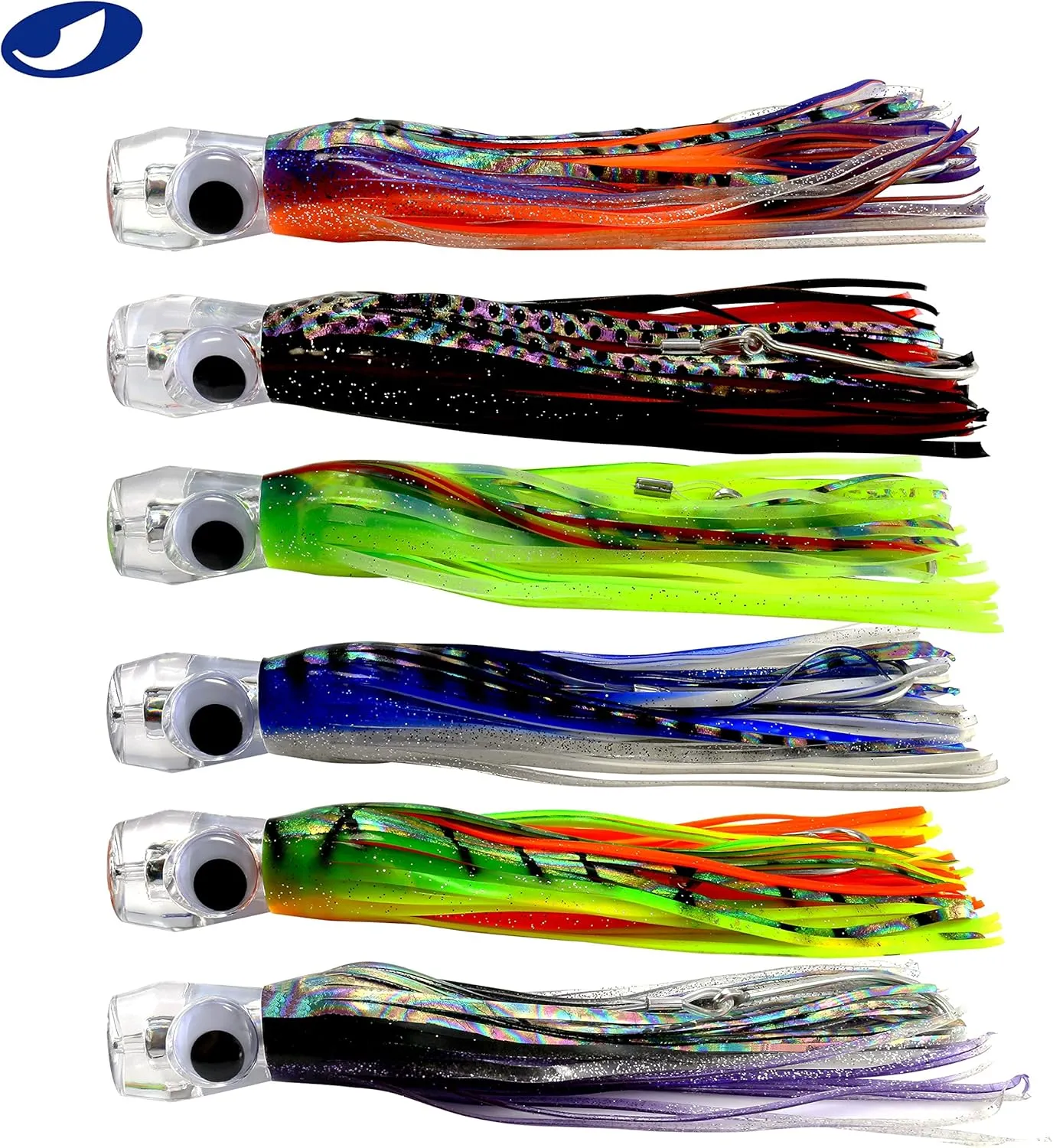 OCEAN CAT Saltwater Trolling Lures Set, Offshore Fishing Lure Rigged Circle Hook & 6 in/9 in Hoochie Octopus/Squid Skirts for Catching Mahi, Tuna, Wahoo and Big Game Fishes