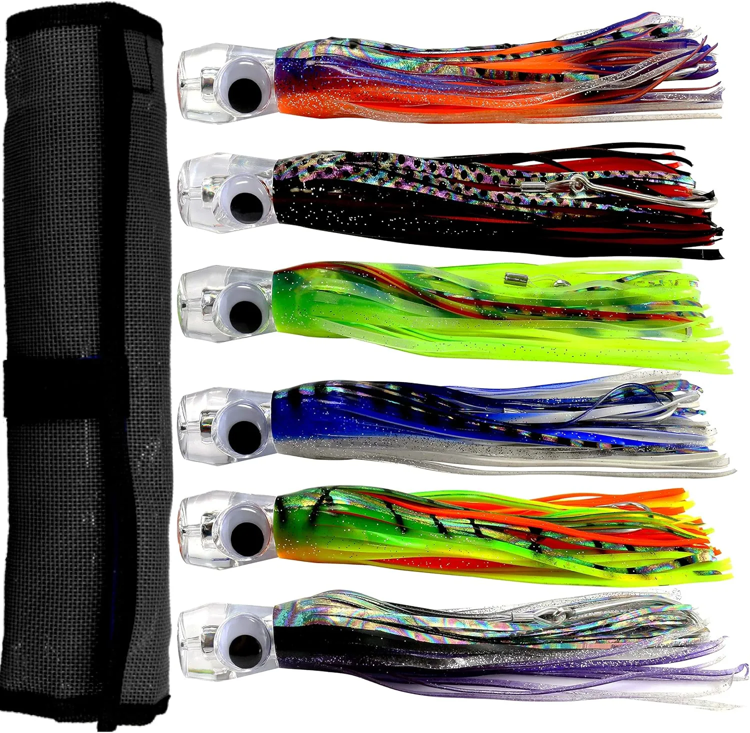 OCEAN CAT Saltwater Trolling Lures Set, Offshore Fishing Lure Rigged Circle Hook & 6 in/9 in Hoochie Octopus/Squid Skirts for Catching Mahi, Tuna, Wahoo and Big Game Fishes