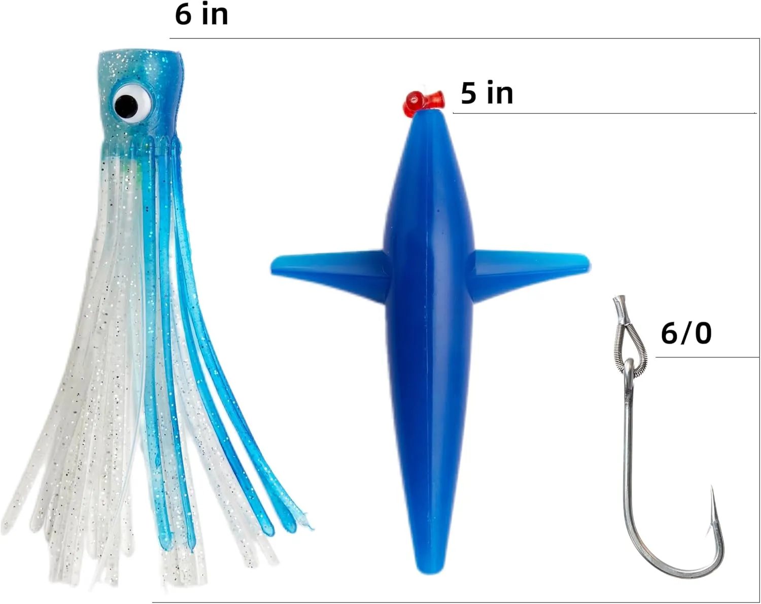 OCEAN CAT Teaser Chain Lures Trolling Lure Saltwater Fishing Lures with Stainless Steel Hook and High Strength Fishing Line Fully Rigged Teasers for Wahoo Tuna Marlin Mahi Mahi