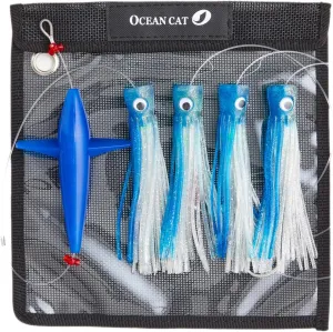 OCEAN CAT Teaser Chain Lures Trolling Lure Saltwater Fishing Lures with Stainless Steel Hook and High Strength Fishing Line Fully Rigged Teasers for Wahoo Tuna Marlin Mahi Mahi