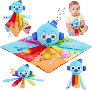 Octopus Shape Tactile Sensory Toy, Texture Toys for Babies with 6 Different Lights and Music,Montessori Toys with Bright Colors,Crinkle Paper & Squeaky,Baby Newborn Musical Toys for 0 3 6 9 12 Months