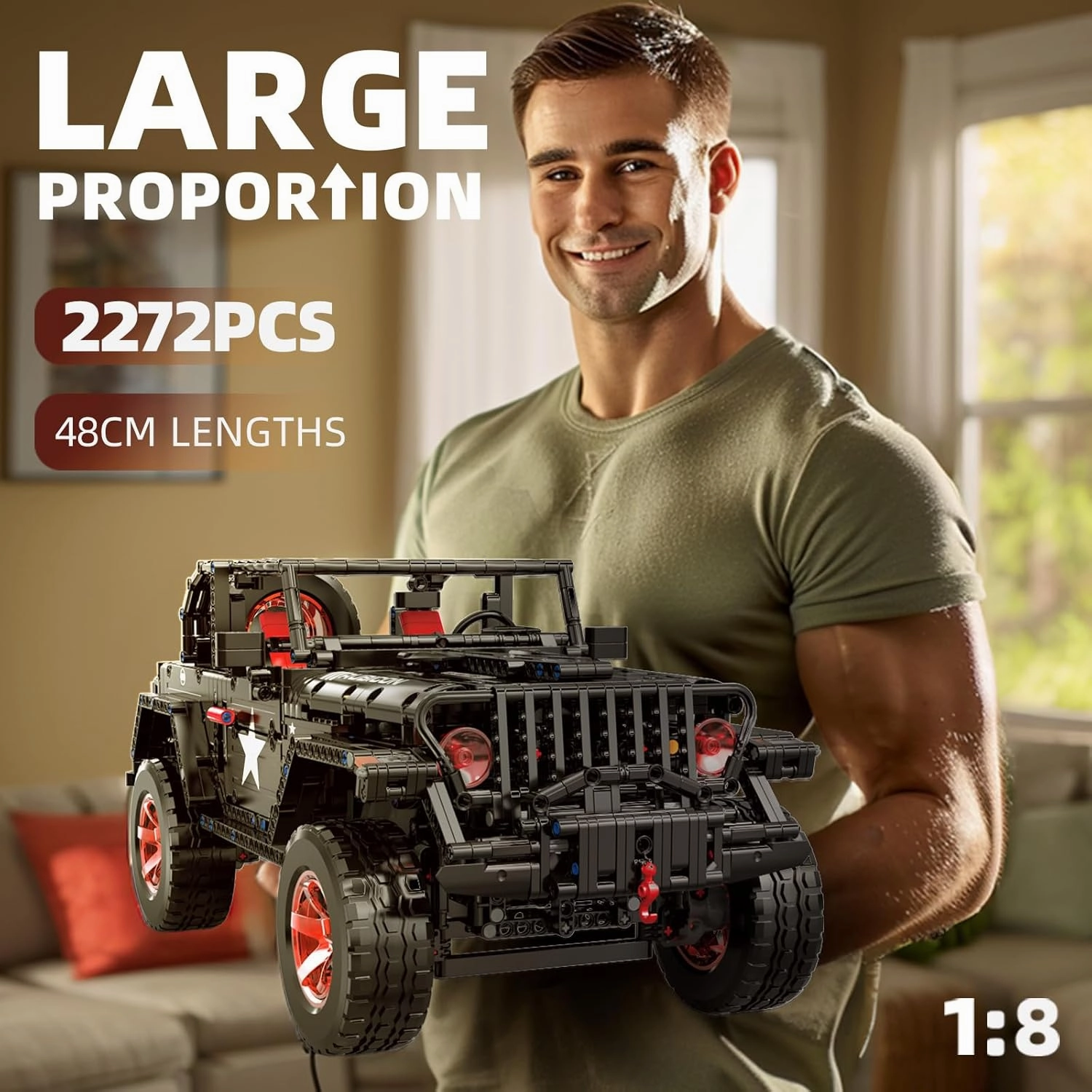 Off-Road SUV Wrangler Black Warrior Building Kits, 1/8 Scale Pickup Truck Car, Challenge Building Blocks Toys, Gift for Technical Enthusiasts Adults & Teens Boys Age 14  (2272PCS)