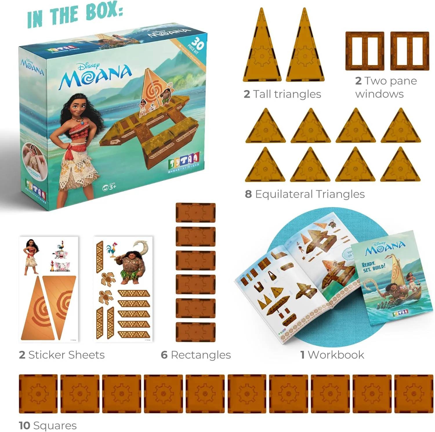 Official Disney Licensed Moana Magnetic Tile Set – 30-Piece