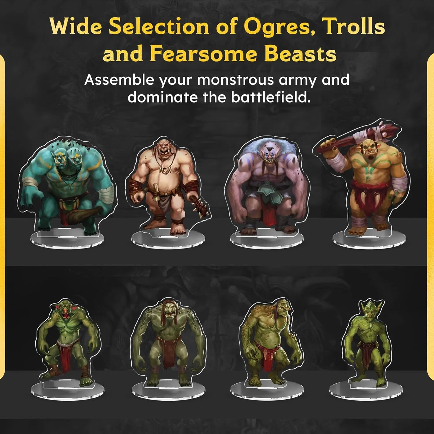 Ogres & Trolls DND Miniatures for Dungeon Masters, D&D Compatible, 2D Mini Acrylic Figures with Double-Sided Graphics & Durable Acrylic Design