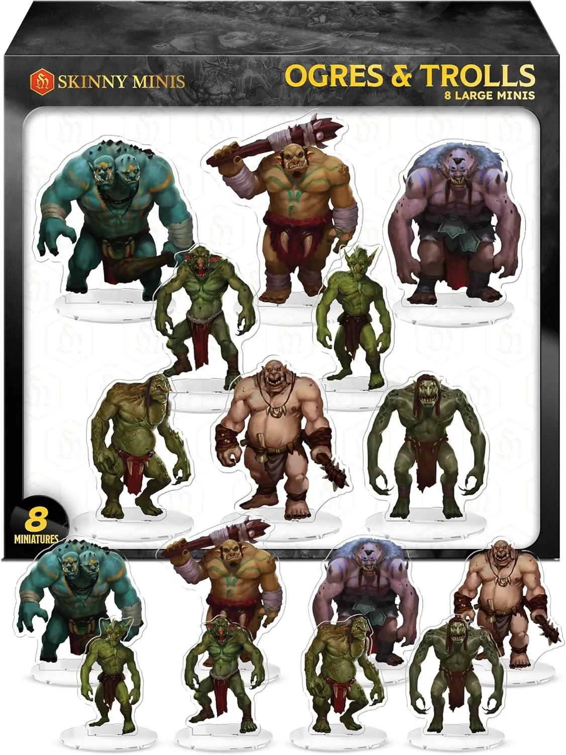 Ogres & Trolls DND Miniatures for Dungeon Masters, D&D Compatible, 2D Mini Acrylic Figures with Double-Sided Graphics & Durable Acrylic Design