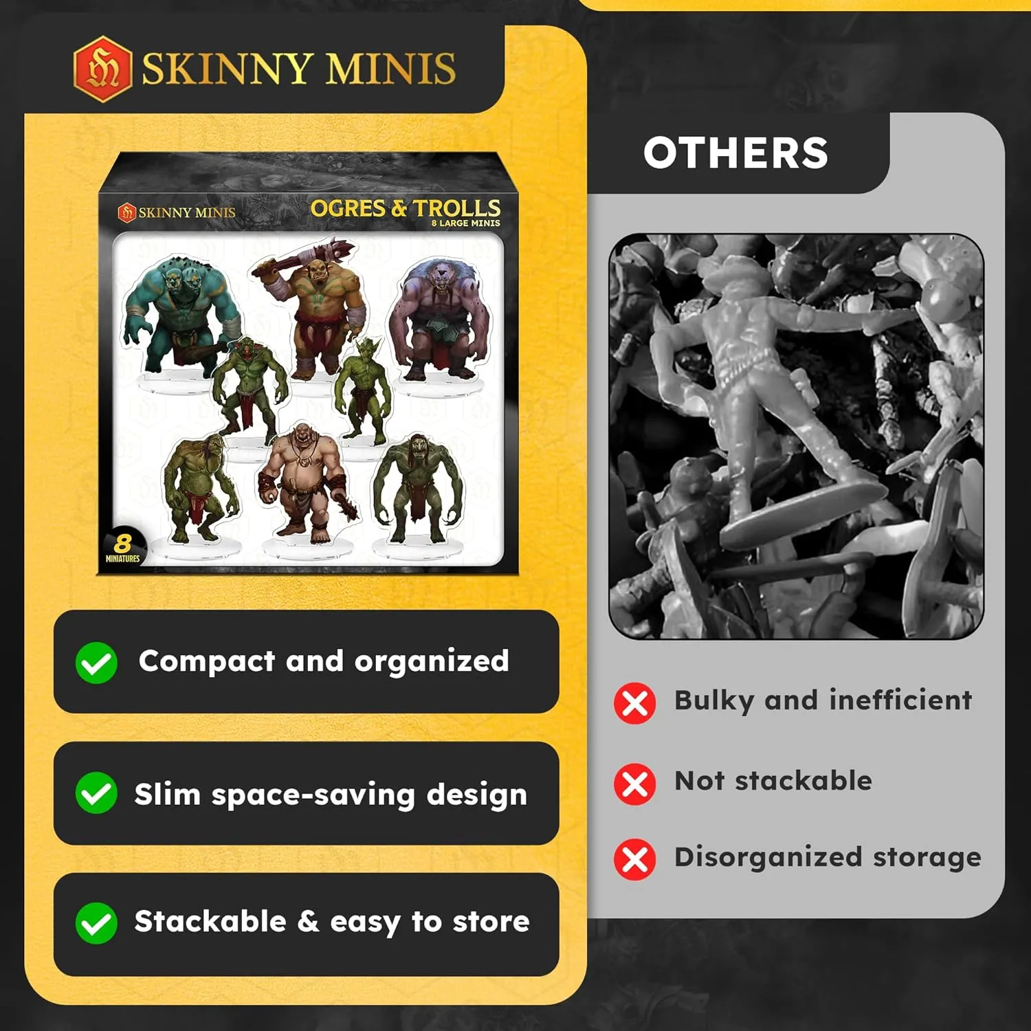 Ogres & Trolls DND Miniatures for Dungeon Masters, D&D Compatible, 2D Mini Acrylic Figures with Double-Sided Graphics & Durable Acrylic Design