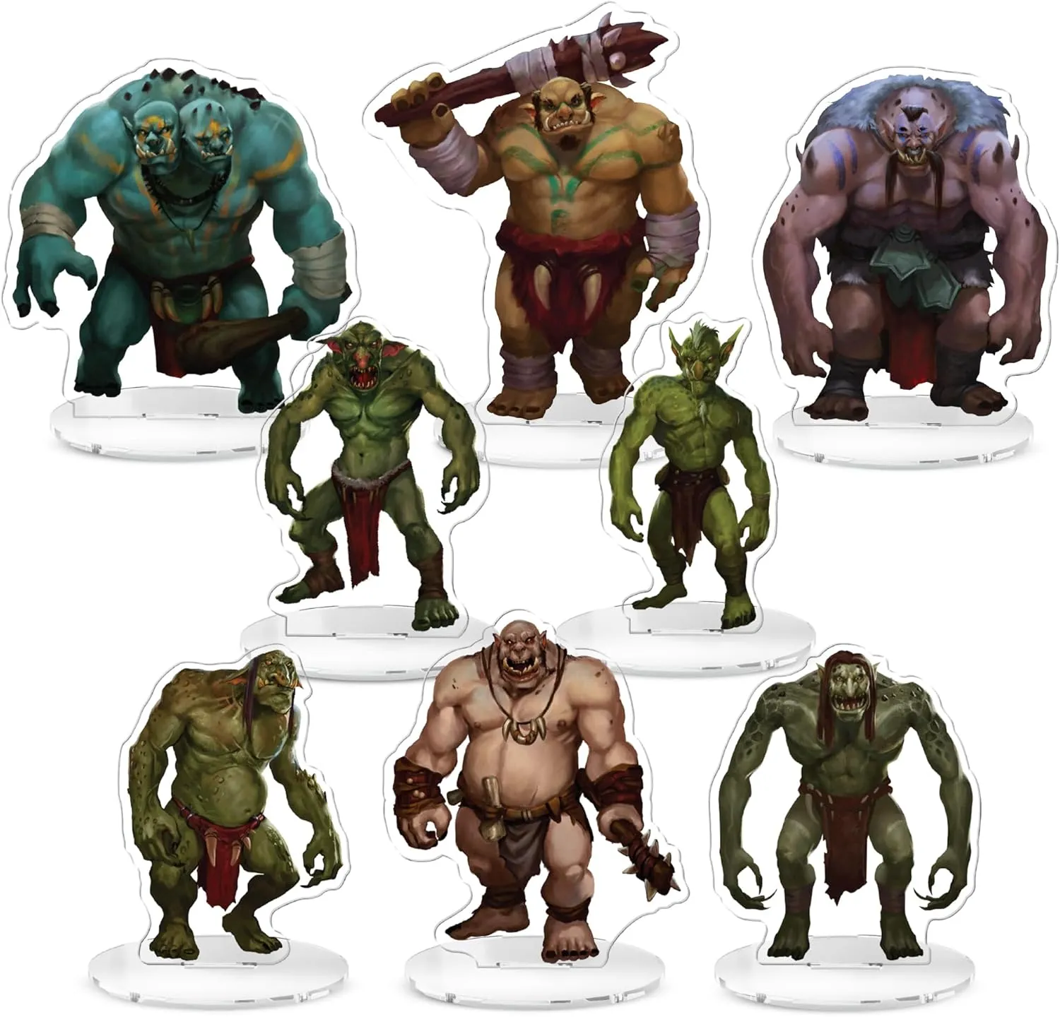 Ogres & Trolls DND Miniatures for Dungeon Masters, D&D Compatible, 2D Mini Acrylic Figures with Double-Sided Graphics & Durable Acrylic Design
