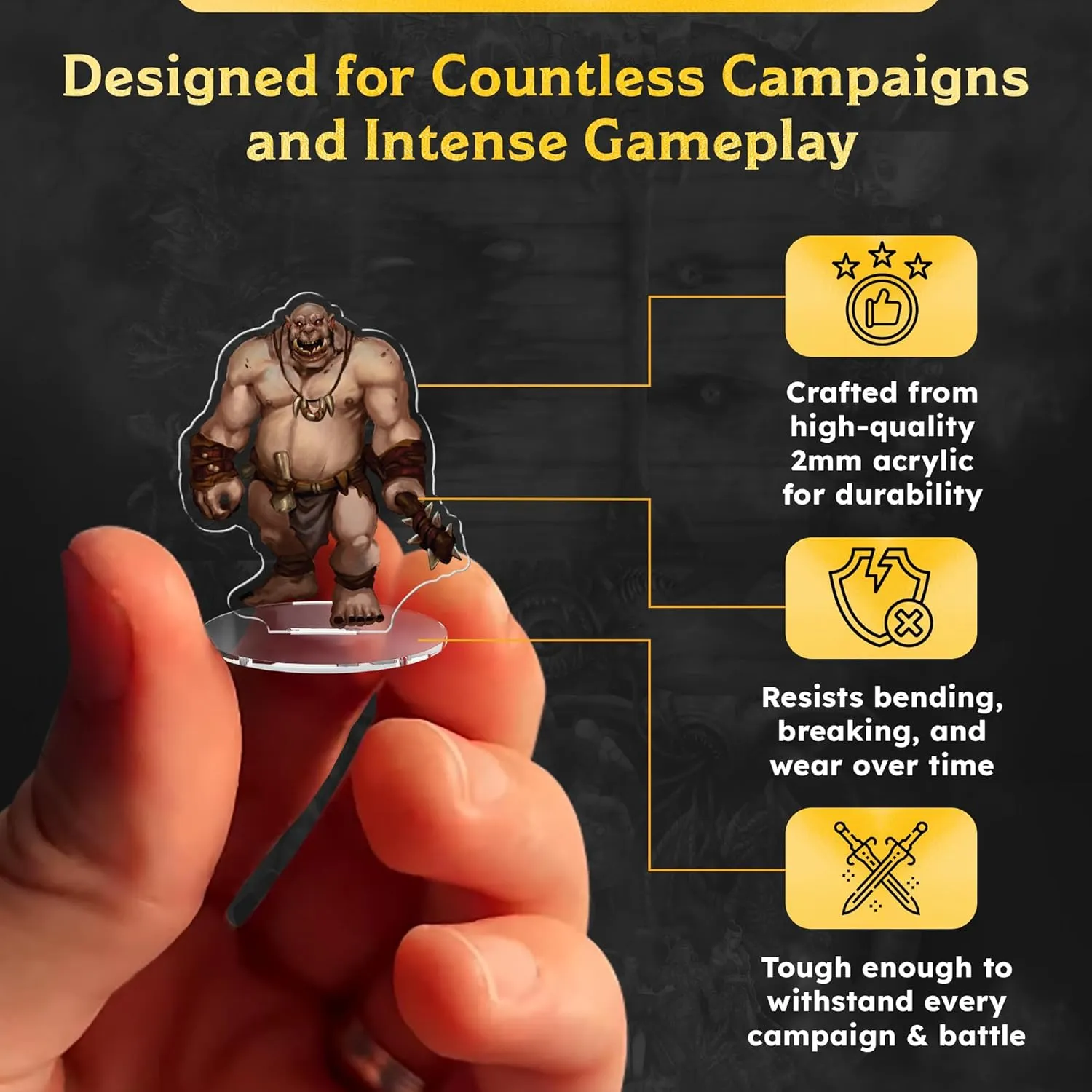 Ogres & Trolls DND Miniatures for Dungeon Masters, D&D Compatible, 2D Mini Acrylic Figures with Double-Sided Graphics & Durable Acrylic Design