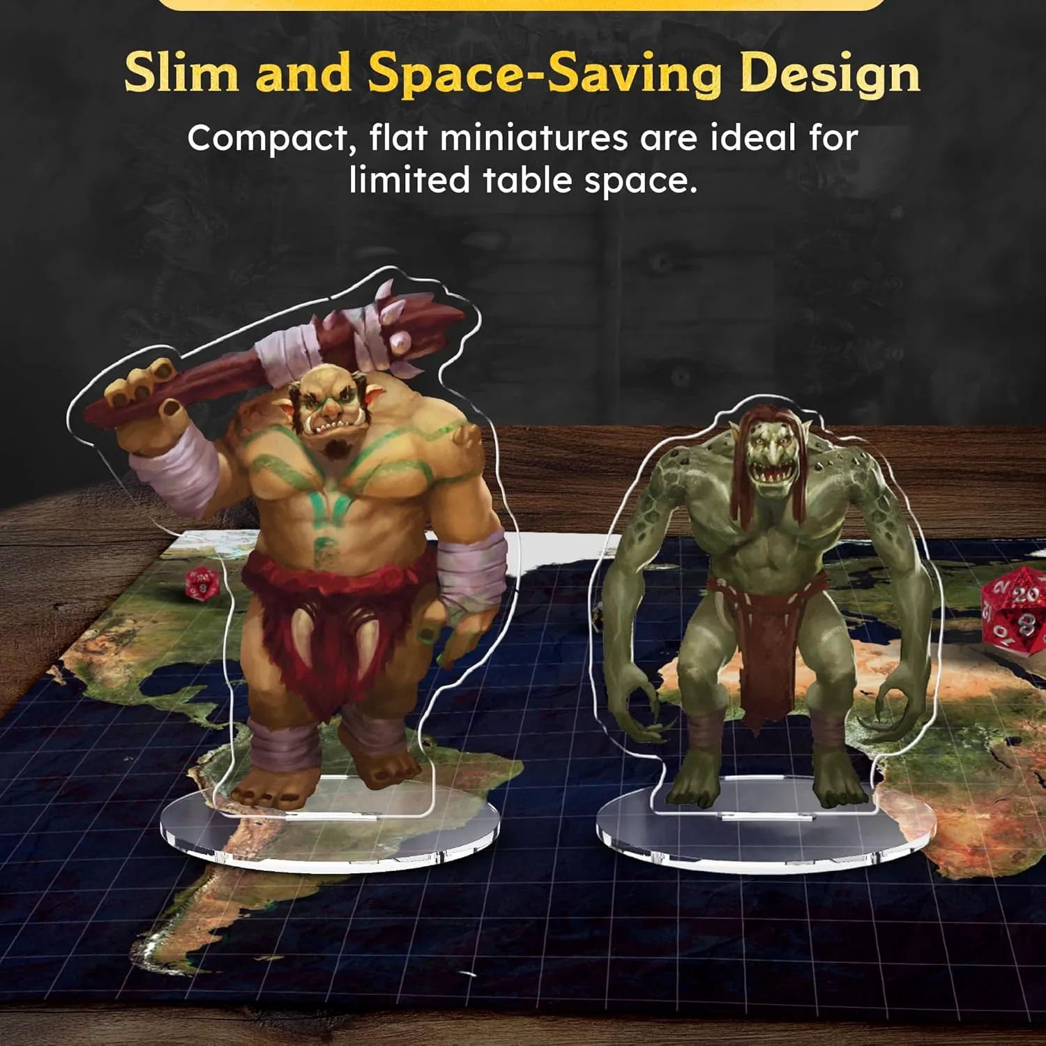 Ogres & Trolls DND Miniatures for Dungeon Masters, D&D Compatible, 2D Mini Acrylic Figures with Double-Sided Graphics & Durable Acrylic Design