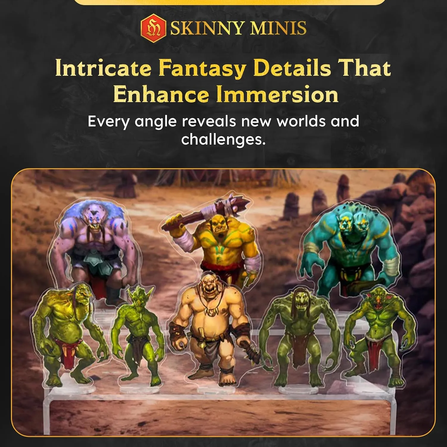 Ogres & Trolls DND Miniatures for Dungeon Masters, D&D Compatible, 2D Mini Acrylic Figures with Double-Sided Graphics & Durable Acrylic Design
