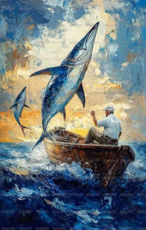 Oil Painting Art Sea Fishing Challenging 1000 Piece Jigsaw Puzzle Jigsaw Puzzles for Adults Children The Young Jigsaw Puzzles for Adult Puzzle Game 1000 Piece Toys Gift