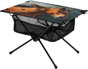 Oil Painting Horse Outdoor Folding Table for Camping, Beach & Picnic – Portable, Easy-to-Carry Camping Side Table with Durable Bag for BBQ, Camp Use