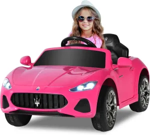 OLAKIDS 12V Kids Ride On Car, Licensed Maserati Gran Cabrio Electric Vehicle with Remote Control, 4 Wheels Suspension, Battery Powered Driving Toy with Music, Bluetooth, USB, FM, Horn (Pink)