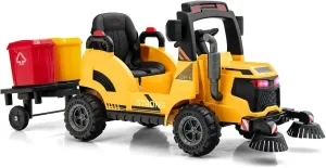 OLAKIDS 12V Ride on Car, 2 in 1 Kids Street Sweeper Recycling Garbage Truck Electric Vehicle with Remote Control, Rotatable Cleaning Brushes, Trash Bins, Battery Powered Construction (Yellow)