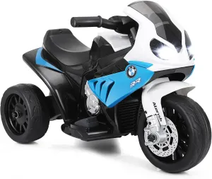 OLAKIDS Kids Ride on Motorcycle, 6V Licensed BMW Electric Motor with Music, Foot Pedal, Headlight, Leather Seat Cushion, 3 Wheels Battery Powered Tricycle Toy for Boys Girls (Sapphire)