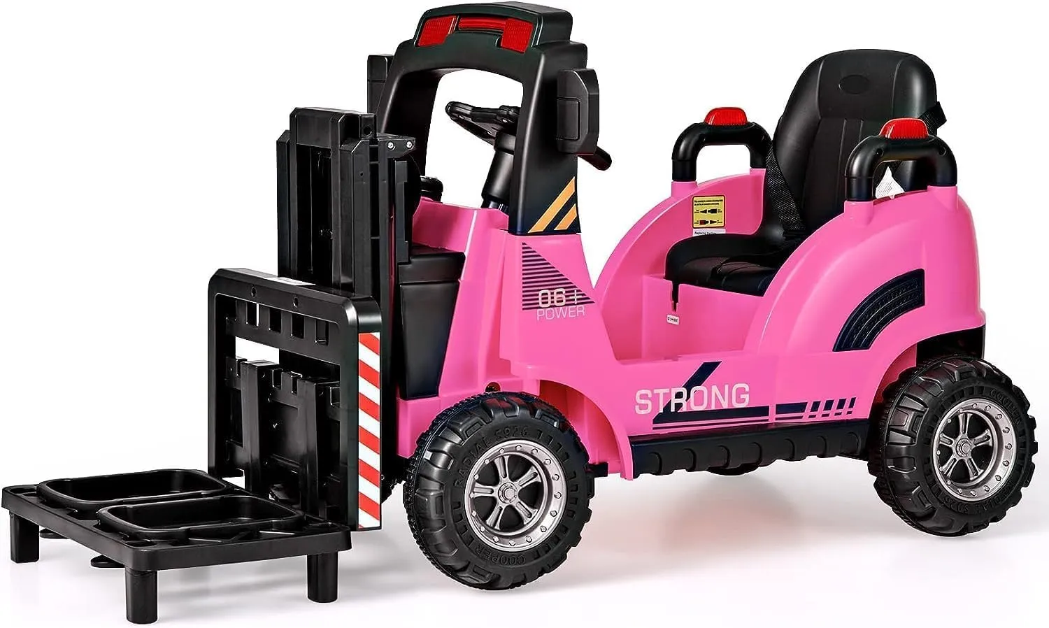 OLAKIDS Ride on Forklift, 12V Kids Electric Vehicle Construction Truck with Remote Control, Liftable Fork and Pallet, Toddlers Battery Powered Car with 2 Speeds, Music, USB, MP3, Lights (Pink)
