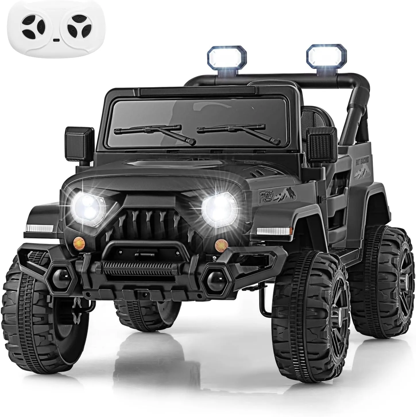 OLAKIDS Ride on Truck, 12V Battery Powered Electric Vehicle for Kids with Remote Control, Bluetooth, Power Display, LED Lights, Music Player, Ride on Toy for 3  Boys Girls (Black)