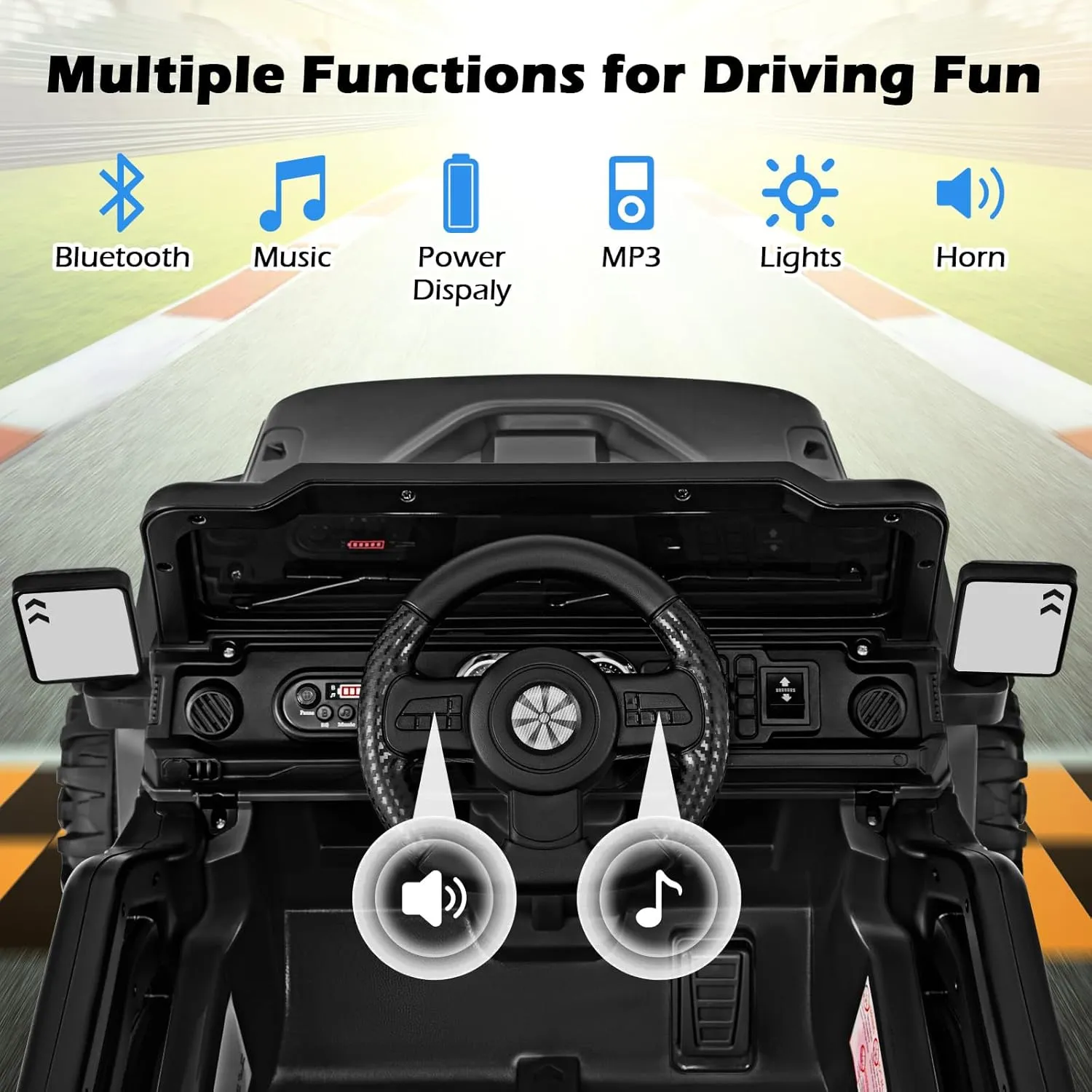 OLAKIDS Ride on Truck, 12V Battery Powered Electric Vehicle for Kids with Remote Control, Bluetooth, Power Display, LED Lights, Music Player, Ride on Toy for 3  Boys Girls (Black)