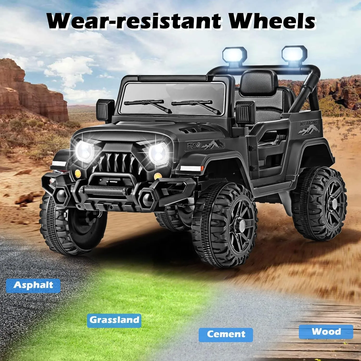 OLAKIDS Ride on Truck, 12V Battery Powered Electric Vehicle for Kids with Remote Control, Bluetooth, Power Display, LED Lights, Music Player, Ride on Toy for 3  Boys Girls (Black)