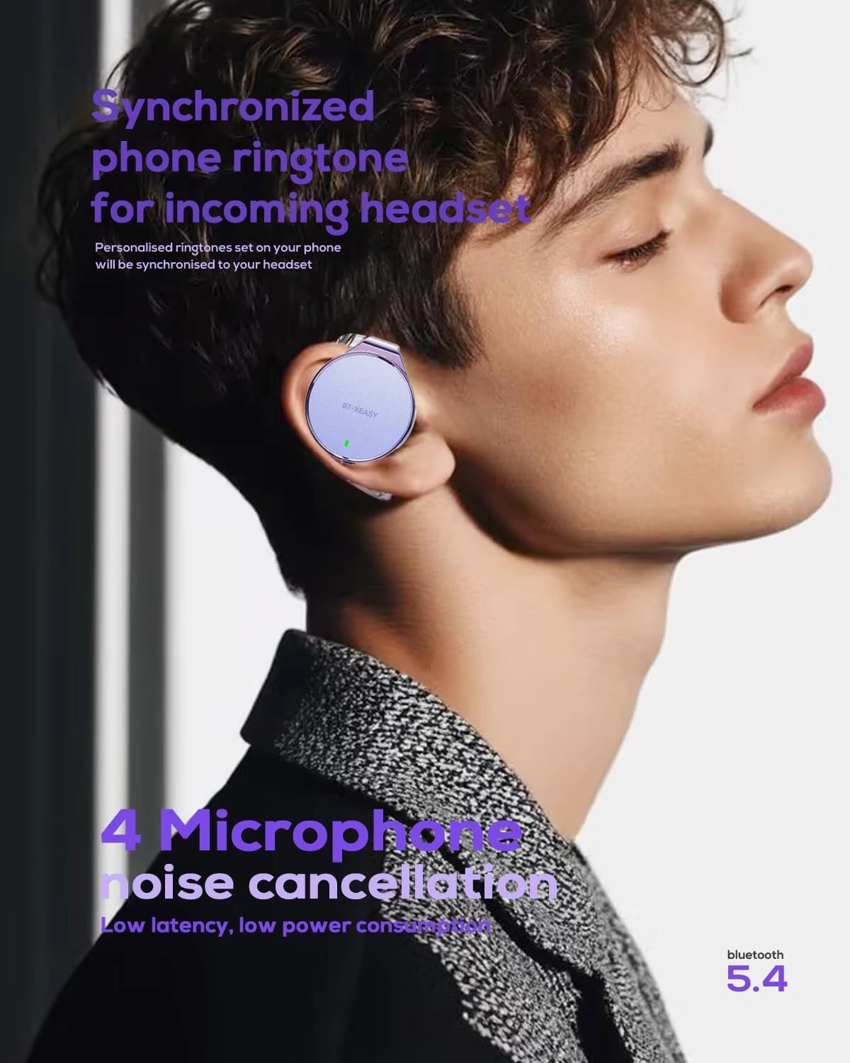 On Ear Headphones Bluetooth 5.4, Noise Cancelling Open Ear Headphones Wireless, Water-Drop Shaped Clip On Sport Headset Bluetooth with 4 Microphone, Comfort Fit Earphones with Long Battery Life