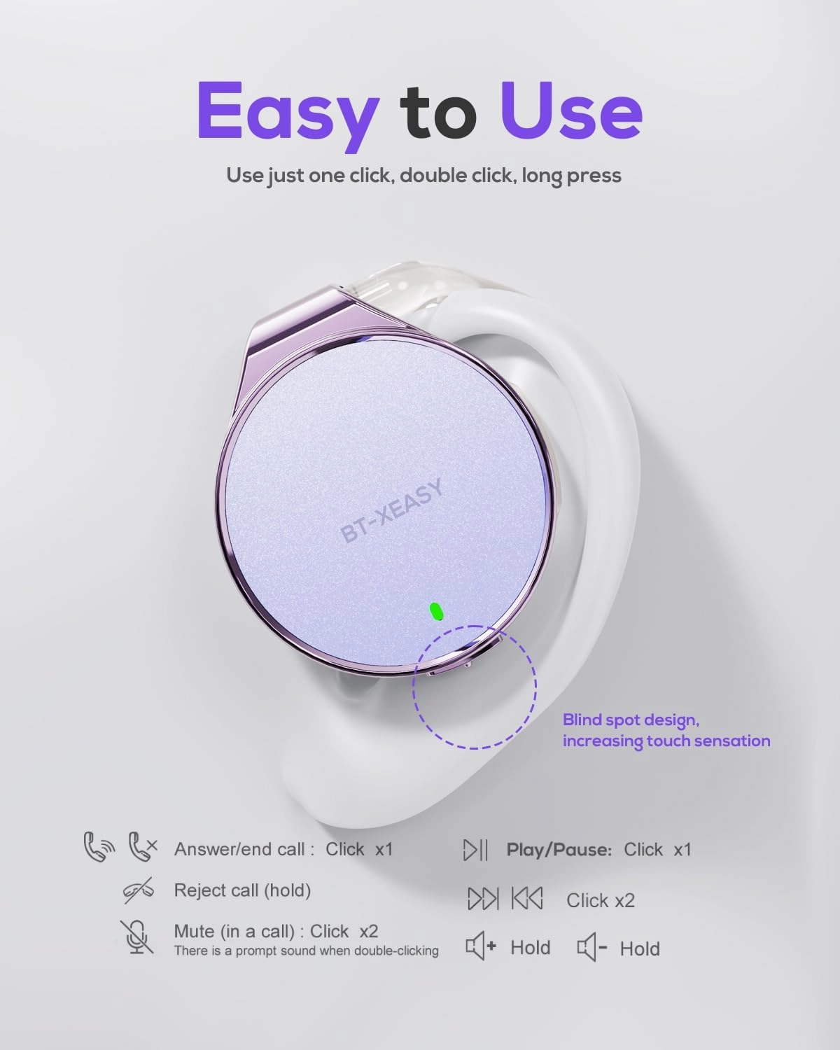 On Ear Headphones Bluetooth 5.4, Noise Cancelling Open Ear Headphones Wireless, Water-Drop Shaped Clip On Sport Headset Bluetooth with 4 Microphone, Comfort Fit Earphones with Long Battery Life