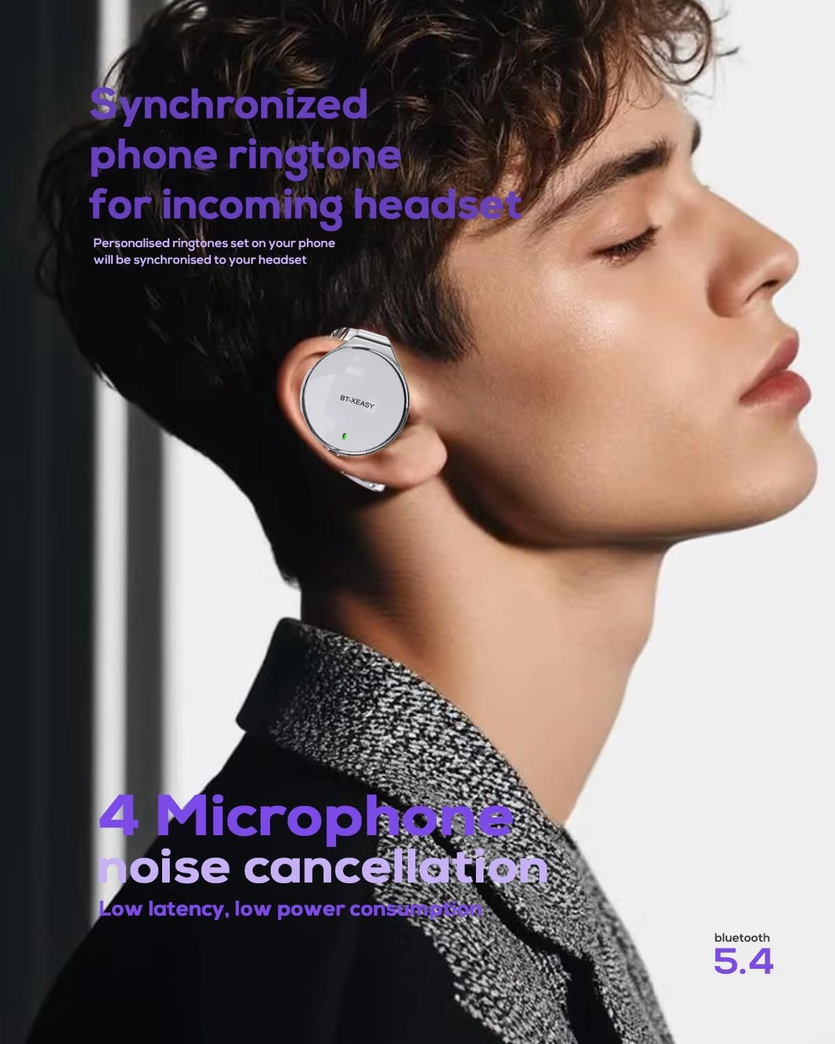 On Ear Headphones Bluetooth 5.4, Noise Cancelling Open Ear Headphones Wireless, Water-Drop Shaped Clip On Sport Headset Bluetooth with 4 Microphone, Comfort Fit Earphones with Long Battery Life