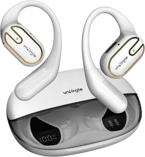 Open Ear Headphones 5.4 Bluetooth Sport Ear Buds with LED Digital Display IPX7 Waterproof, Wireless Earbuds Touch Control Air Conduction Stereo Sound with 18.2mm Drivers (Off White)