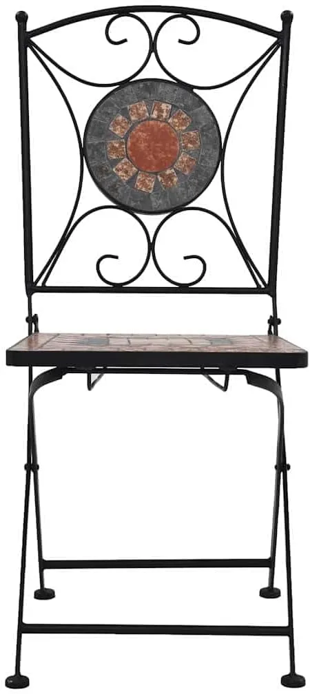 Orange Gray Mosaic Bistro Chairs Set of 2 with Powder Coated Iron Frame Ceramic Seat for Outdoor Patio Garden Balcony Furniture and Decor