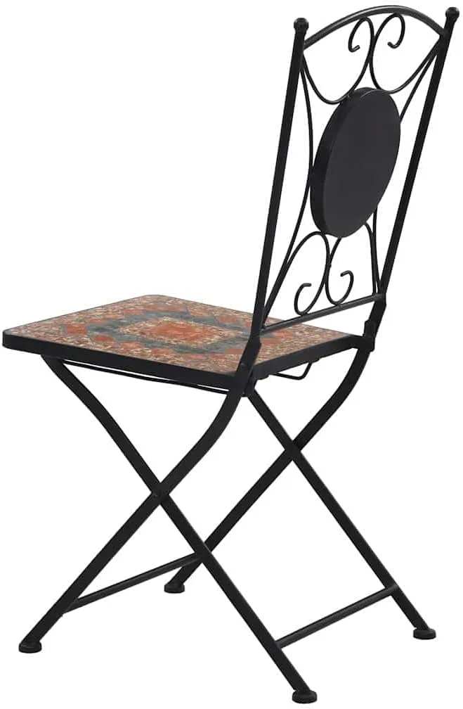 Orange Gray Mosaic Bistro Chairs Set of 2 with Powder Coated Iron Frame Ceramic Seat for Outdoor Patio Garden Balcony Furniture and Decor