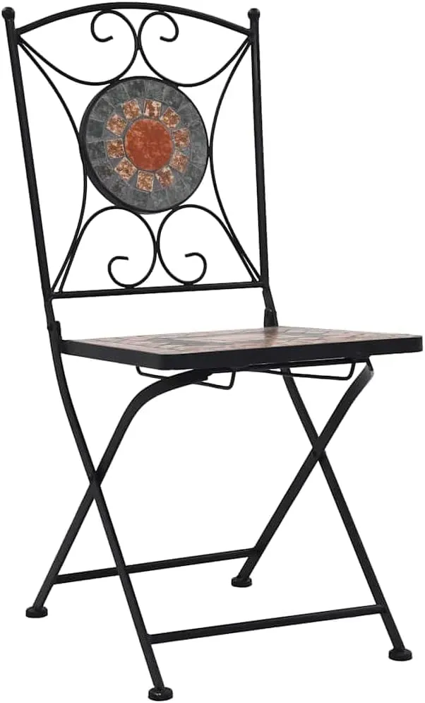 Orange Gray Mosaic Bistro Chairs Set of 2 with Powder Coated Iron Frame Ceramic Seat for Outdoor Patio Garden Balcony Furniture and Decor
