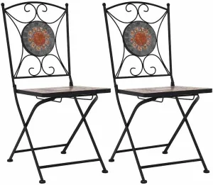 Orange Gray Mosaic Bistro Chairs Set of 2 with Powder Coated Iron Frame Ceramic Seat for Outdoor Patio Garden Balcony Furniture and Decor